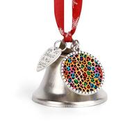 Christmas Bell Ornaments - Colorful Leopard Metal Jingling Bells with Ribbons for Xmas Tree Decor, Silver Holiday Hanging Bells for Home Wall Decor, Festive Gift Ideas Love Bell