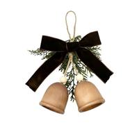 Christmas Bell Ornaments | Decorative Ring Wooden - Bells Christmas Decor with Pine and Bow,for Garland Door Tree Holiday Classroom Party Garden Farmhouse Workplace Table Store