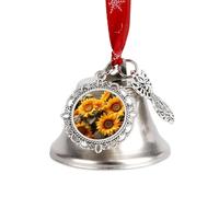 Christmas Bell Ornaments - Plants Theme Sunflower Metal Jingling Bells with Ribbons for Xmas Tree Decor, Silver Holiday Hanging Bells for Home Wall Decor, Festive Gift Ideas Wing Bell
