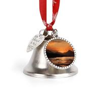 Christmas Bell Ornaments with Love/Wing Pendants, Mountain and Water at Sunset Silver Metal Jingling Bells for Xmas Tree Decor, Vintage Hanging Bells for Holiday Home Wall Decor Love Bell