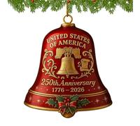 Christmas Bell, Patriotic Metal Pendant, 1.97x1.97x2.36 Inch Hanging Tree Decoration with Festive Holiday Atmosphere, Blue Red Finish, for Court at the Night