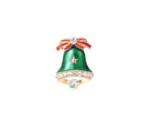 Christmas Bell Rhinestones Brooches Lapel Pins for Women Elegant Red Enamel Bow Green Bells Gold-tone Star Brooch Pin for Suit Dresses Xmas Decor Festival Party Bff Her Fashion Jewelry