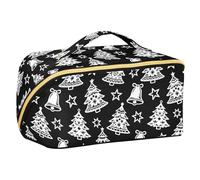 Christmas Bell Tree White and Black Designed Cosmetic Bag with dividers Zipper Large Capacity Travel Cosmetic Bag with Compartments & Handle