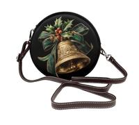 Christmas Bell With Holly Mistletoe Women Round Crossbody Bags Leather Sling Bag Purse