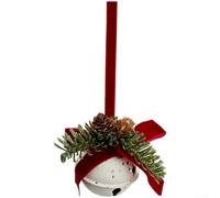 Christmas Bell Wreath Ornament with Bow, Pinecones and Berries Hanging Decor for Tree or Car, Red Wooden and Plastic 24cm(Model F)