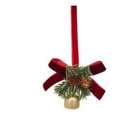 Christmas Bell Wreath Ornament with Bow, Pinecones and Berries Hanging Decor for Tree or Car, Red Wooden and Plastic 24cm(Style C)