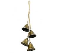 Christmas Bells Decorations, 4 Pcs Cow Bell Cluster on 30cm Jute Rope | Vintage Handmade Metal Bells for Christmas Tree, Wall Hanging, Wedding, Farm & Home Decor