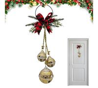 Christmas Bells Decorations | with Metal Rustic Hanger and Tree Bow, Rustic Style Christmas Bells - for Outdoor Front Door Home Wall Shelf New Year Wedding