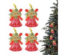 Christmas Bells for Decoration, Bell Ornaments for Christmas Tree | 4 x Decorative Bells Tree Ornaments, Christmas Decorations, Outdoor Christmas Bells Decoration with Red Bow