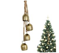 Christmas Bells Gold 42cm Vintage Xmas Tree Decorations 4 Bells Rustic Hanging Cow Bells with Rope Bell for Door Garden Home Decor Lucky Round Witch Bells