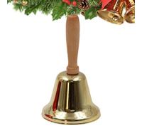 Christmas Bells - Holiday Bells with Wood Handle - Decorative Metal Rattle for Party Home Workplace Farmhouse Mantle Store Table