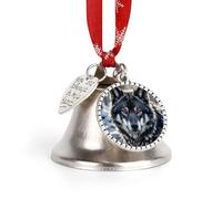 Christmas Bells Ornaments - Big Black Wolf with Red Eyes Xmas Jingle Bells Silver DIY Hanging Pendant, Vintage Rustic Love Bell for Xmas Tree, Wreath, Holiday Wedding Home Decor