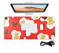 Christmas Bells Red Cow Fur Print Leather Heated Mouse Pad Gaming Mousepad 31.5 x 13 in Winter Warmer Desk Top Pad for Keyboard Desk Decor