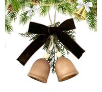 Christmas Bells | Traditional Wooden Ring Pendant,Bells Christmas Decor with Pine and Bow - for Mantle Garland Door Wall Wedding Classroom Party Garden Workplace Outdoor Store