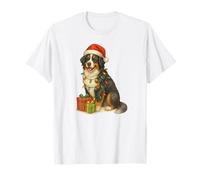 Christmas Bernese Mountain Dog, Christmas Lights, Santa hat T-Shirt