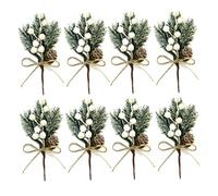 Christmas Berries Pine Cones Artificial Pine Branches Holly Stem Xmas Garland Decor White 8pcs, Christmas Berries Branches, Artificial Christmas Picks, Artificial Pine Branches