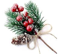 Christmas Berries Red Stems Evergreen Pine Branches, Spray Artificial Pine Cones Holly Stem Craft Winter Holiday Floral Picks for Décor DIY Xmas Garland Wreath Ornament,pinecones,christmas ornaments