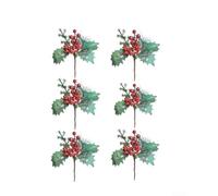 Christmas Berry Branch Set With 6 Stems Crafted From Plastic, Suitable For For Tree Decor And Home Floral Designs To Create Festive Holiday Environments And Seasonal Displays(A)