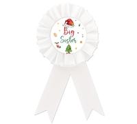 Christmas Big Sister Badge Pin, Xmas Sister To Be Button Pin, White Rosette Christmas Baby Shower Button Pin for Girl, Santa Baby Brooch Buttons for Girl Birthday Party to Wear