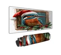 Christmas Bird Large Gaming Mouse Pad, Red Green Kingfisher Stitched Edge Mousepad, Rubber Non-Slip Washable Mouse Pad for Home and Office 16x36 Inch