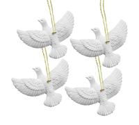 Christmas Bird Ornament Set - 4 Piece White Resin Peace Love Joy Decorations, Decorative Tree Hanging Accents, Charming Holiday Display Accessories | For Weddings Parties Family Gatherings Festive Sea
