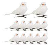 Christmas Bird Ornaments, 12Pcs Artificial Foam Birds with Clip for Xmas Tree, Wreaths, Holiday Decorations(White)