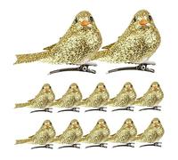 Christmas Bird Ornaments, 12Pcs Artificial Foam Birds with Clip for Xmas Tree, Wreaths, Holiday Decorations(Golden)