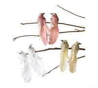Christmas Bird Ornaments Set, 6-Piece Feather Foam Tree | Decorations with Clips, White Pink Cream Hanging Birds, Glittery Festive Wreath Accents for Holiday Mantel Centerpiece and