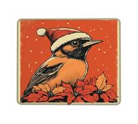 Christmas Bird Themed Mouse Pad, Orange Winter Poinsettia Design, Stitched Edge Non-Slip Mousepad for Home and Office Computer, Laptop Square 8x10 Inch