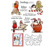 Christmas Bird Twig Candy Cane Stamps and Cutting Dies for Card Making DIY Transparent Silicone Clear Stamp and Metal Die Cuts Sets for Scrapbooking Paper Greeting Cards Decor Seals Craft Supplies