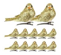 Christmas Birds Ornaments With Clip Artificial Foam Birds for Xmas Tree Wreaths Decorations 12PCS Golden..