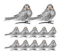 Christmas Birds Ornaments With Clip Artificial Foam Birds for Xmas Tree Wreaths Decorations 12pcs Silver - Christmas Bird Ornaments