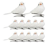 Christmas Birds Ornaments With Clip Artificial Foam Birds for Xmas Tree Wreaths Decorations 12PCS White