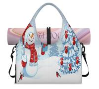Christmas Birds Snowman Tree Sports Duffle Bag with Shoe Compartment Cute Snowman Weekend Overnight Bags Tote Cabin Luggage Bag for Gym Yoga Travel
