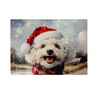 Christmas Bischon Frise Glass Chopping Board Warren Reed - Designer Multi One Size