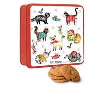 Christmas Biscuit Tin Gift Set Filled with Biscuits Inside | Stem Ginger, Lemon & Choc Chip Biscuits | Embossed Biscuit Tin Gifts - Xmas Stocking Fillers for Women, Kids - 160g- Vegetarians - Meowmas