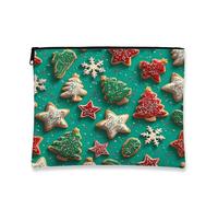 Christmas Biscuits Makeup Bag, Holiday Themed Cosmetic Travel Pouch for Women, Portable Small Canvas Zipper Organizer, Festive Skincare Toiletry Bag, Teal, 7x9 Inch, Christmas Biscuit