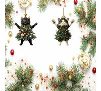 Christmas Black and White Cat Christmas Cat Ornament, Cats-Christmas Tree Ornament, Black and White Cats Ornaments, for Xmas Trees & Home(1set-white+black)