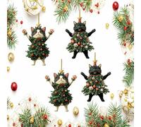 Christmas Black and White Cat Christmas Cat Ornament, Cats-Christmas Tree Ornament, Black and White Cats Ornaments, for Xmas Trees & Home(2set-white+black)