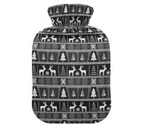 Christmas Black and White Reindeer Silhouette Cute Hot Water Bottle with Soft Cover, 1L Hot Compresses for The Body for Pain Relief