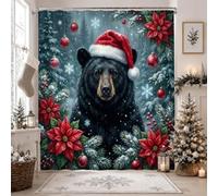 Christmas Black Bear Winter Forest Shower Curtain 72x72 Inch