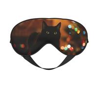 Christmas Black Cat Double-Sided Silk Sleep Mask, Adjustable Light Blocking Eye Mask for Travel, Men & Women, Soft Comfortable Blindfold 20x10cm