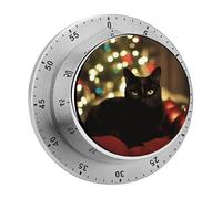 Christmas Black Cat Kitchen Timer Chef Cooking Timer Clock with Loud Alarm Mechanical Desk Timer Magnetic Countdown Countup Timer Stainless Steel Countdown Timer