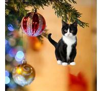 Christmas Black Cat Ornaments,Cute Black & White Cats Hanging Ornaments,Animal Christmas Tree Ornaments, Acrylic Black Cat Hanging Pendant For Home Holiday Decor,Xmas Cat Gifts for Cat Lovers