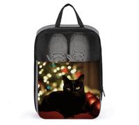 Christmas Black Cat Shoe Bag Travel Shoe Organizer Water-Resistant Shoe Pouch with Zipper Sneaker Dust Bag, gray, One Size, Modern