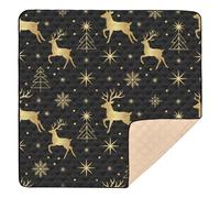 Christmas Black Gold Deer Star Tree Snowflake Soft Padded Baby Playmat for Indoor Outdoor Portable Activity Gym Mat for Baby Kids Toddlers Infants, 50'' x 50''
