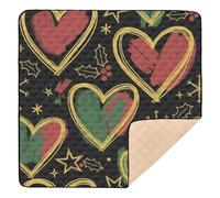 Christmas Black Hearts Stars Holly Soft Padded Baby Gym & Activity Mat for Indoor Outdoor Non-Toxic Tummy Time Mat for Baby Toddler Infant, 50'' x 50''