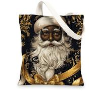 Christmas Black Santa Claus Canvas Tote Bag for Shopping 13 * 15, Aesthetic African American Xmas Reusable Grocery Bag for Women, Holiday Aesthetic Painting Gift Decoration