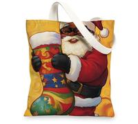Christmas Black Santa Claus Canvas Tote Bag for Shopping 13 * 15, Xmas African American Reusable Grocery Bag for Women, Holiday Happy Aesthetic Painting Gift Decoration