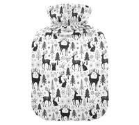 Christmas Black White Forests Animals Trees Hot Water Bottles with Soft Cover, 1L Warm Water Bottle for Bed for Period Cramps